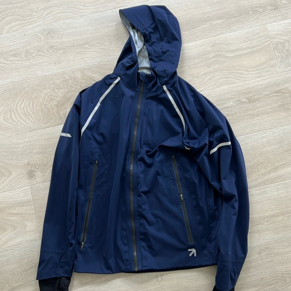 New Balance Navy Blue Hooded Performance Jacket with Reflective Trim